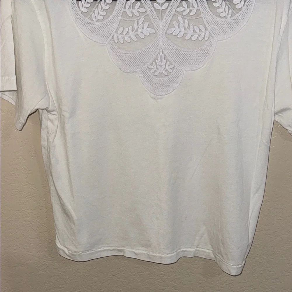 Zara Elegant White Sheer Lace Trim Top - Picture 4 of 6